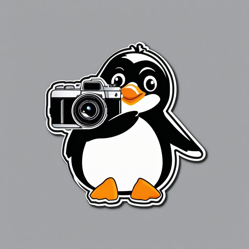 Penguin with Camera Sticker - A penguin capturing moments with a camera. ,vector color sticker art,minimal