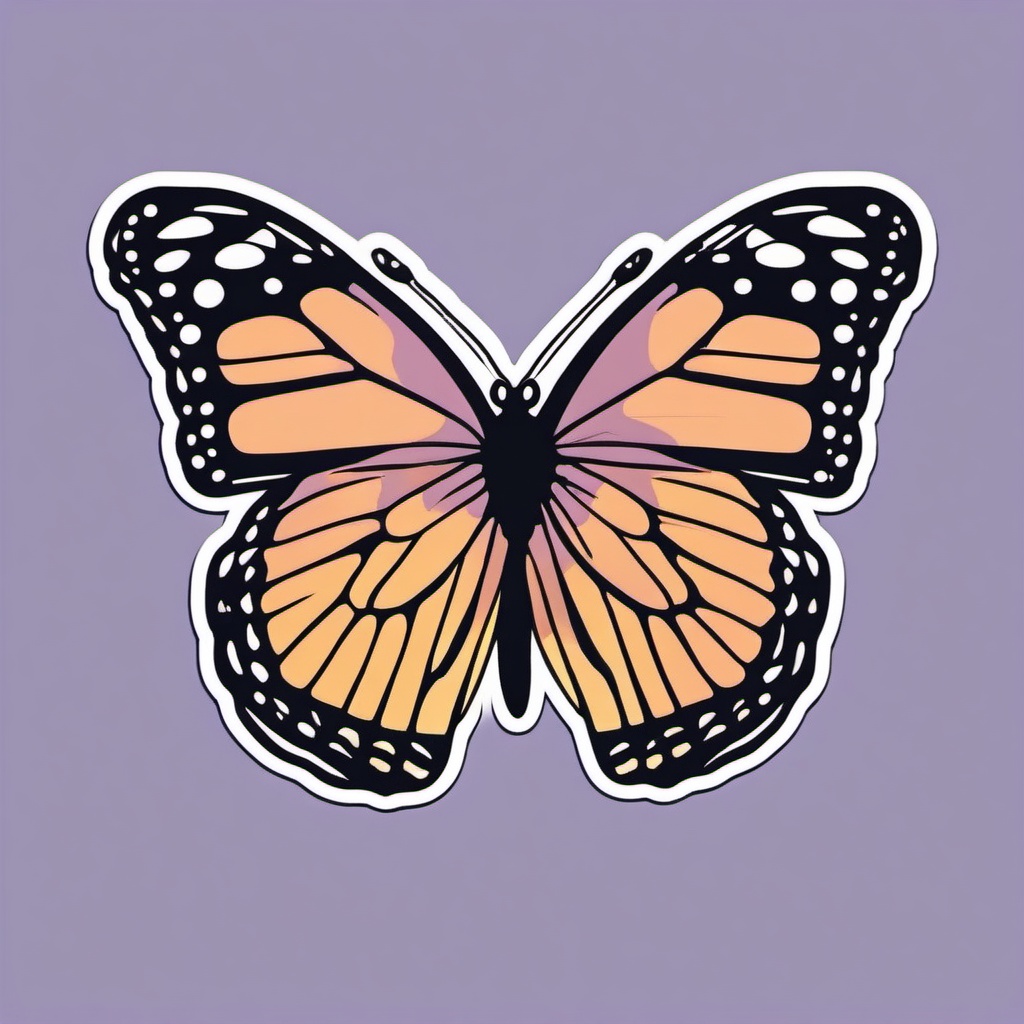 Butterfly and Lavender Sticker - Butterfly near blooming lavender flowers, ,vector color sticker art,minimal