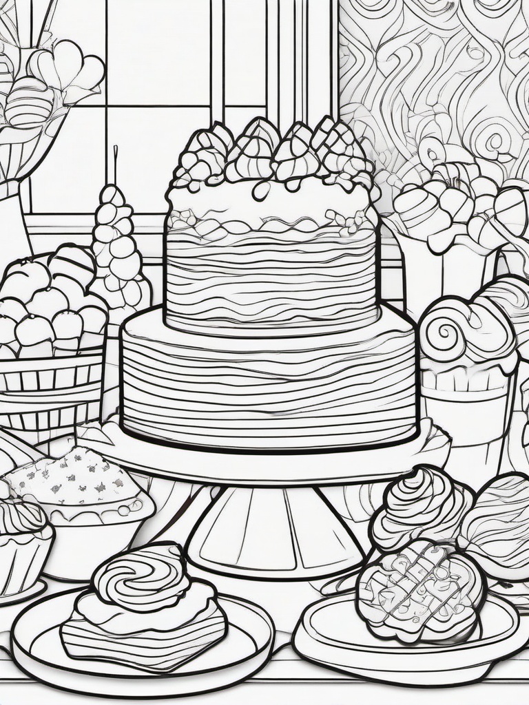 Chocolate Princess Coloring Pages - Sweet Scene with Tasty Treats  minimal black outline printable sheet, coloring page