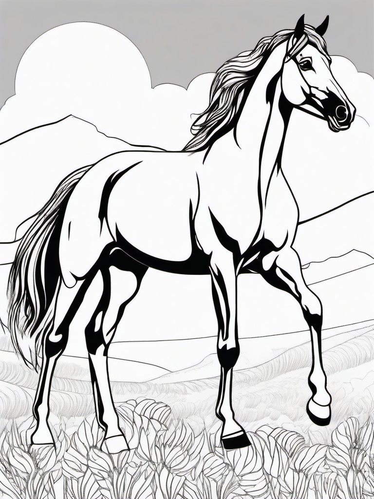 Horse Coloring Pages - Majestic Horses in Various Poses  minimal black outline printable sheet, coloring page