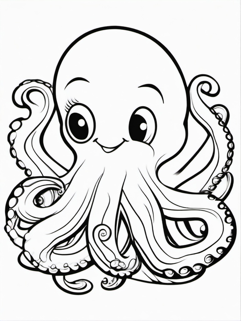 Octopus Coloring Pages - Octopus with a smile  simple coloring pages