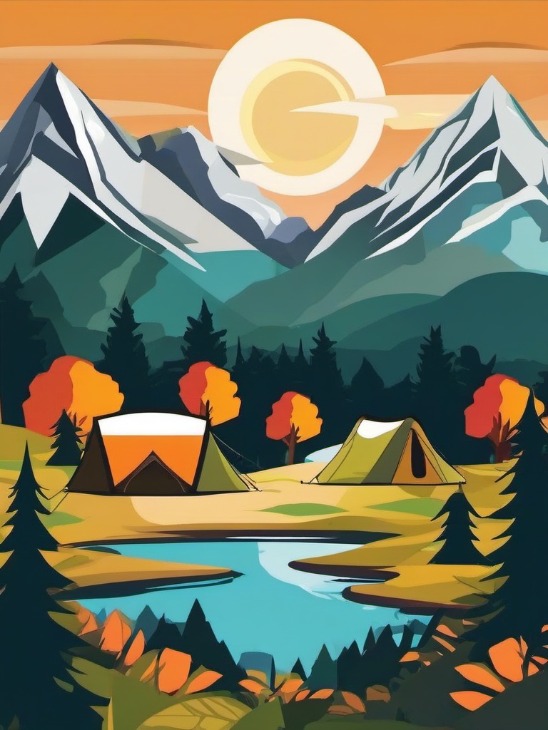 Mountain Campsite clipart - A campsite in the mountain wilderness, ,vector color clipart,minimal