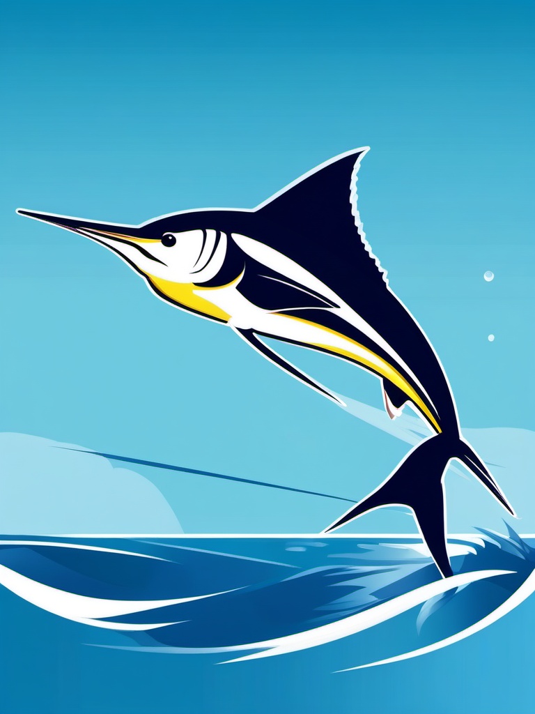 Marlin Clipart - Marlin swimming at high speed in the open ocean , minimal, 2d