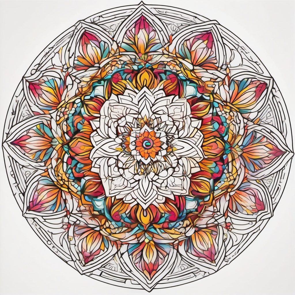 Dream Tattoo Kaleidoscope - Dive into a colorful kaleidoscope of dreams in a vibrant tattoo.  outline color tattoo,minimal,white background