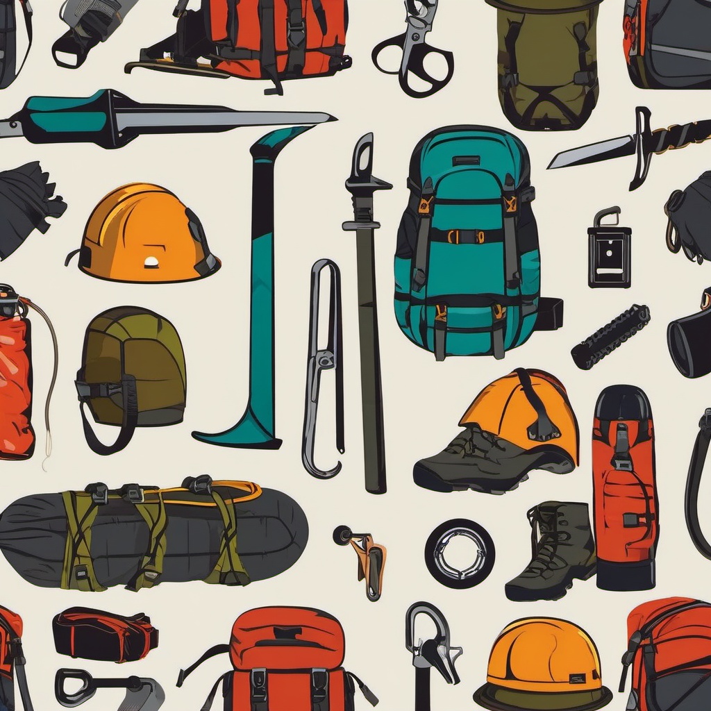 Mountain Climbing Equipment Gear Clipart - Mountain climbing equipment and gear.  color vector clipart, minimal style