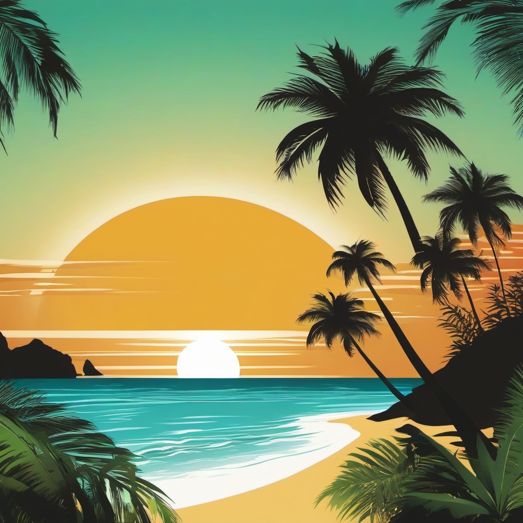 Palm tree swaying on a tropical beach clipart.  