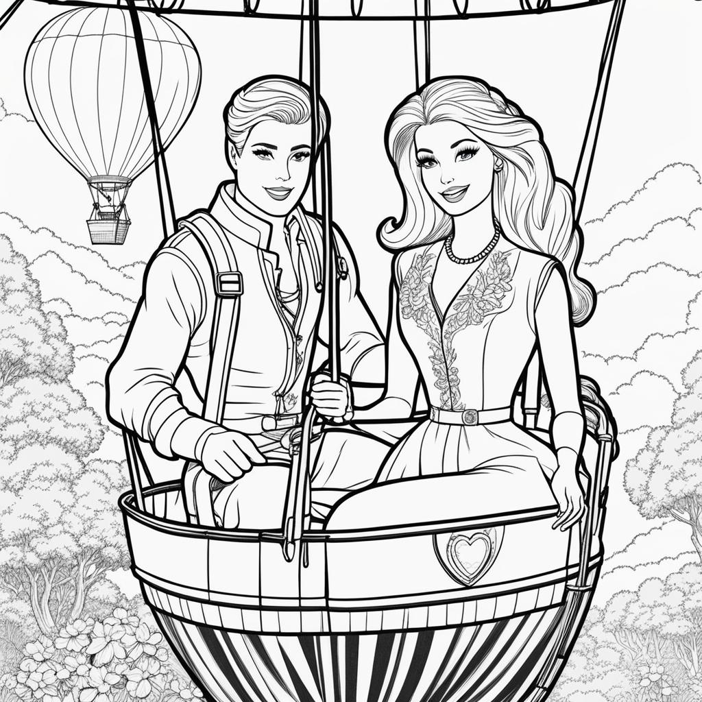 barbie coloring pages - barbie and ken go on a romantic hot air balloon ride. 