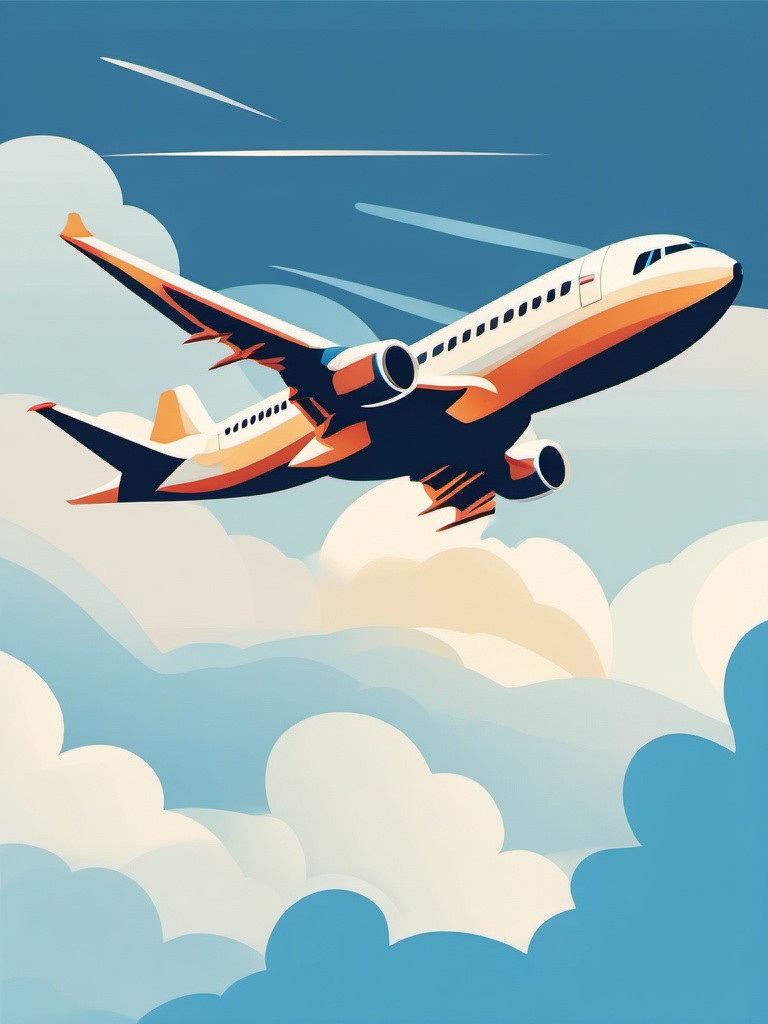 Airplane Clipart - A passenger airplane soaring through the clouds.  color vector clipart, minimal style