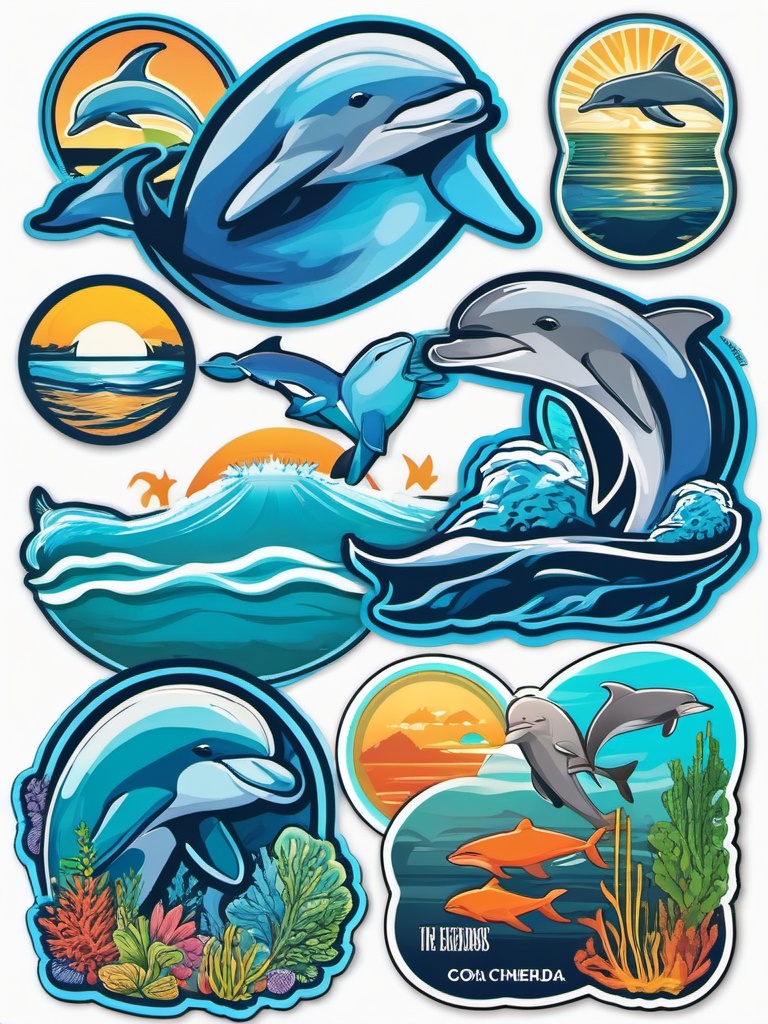 Dolphin Friends sticker- Ocean Conservation Pals, , color sticker vector art