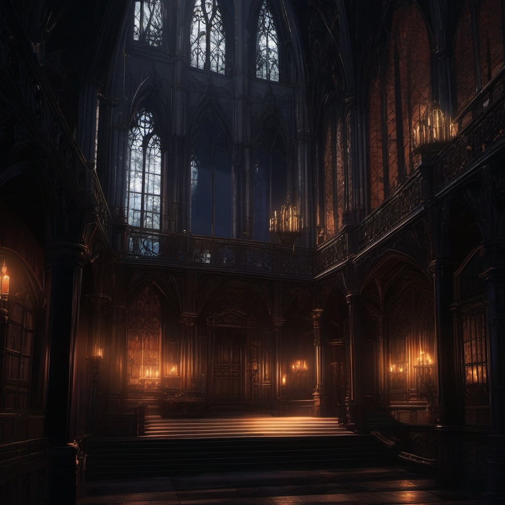 Dimly lit Gothic castle interior. anime, wallpaper, background, anime key visual, japanese manga