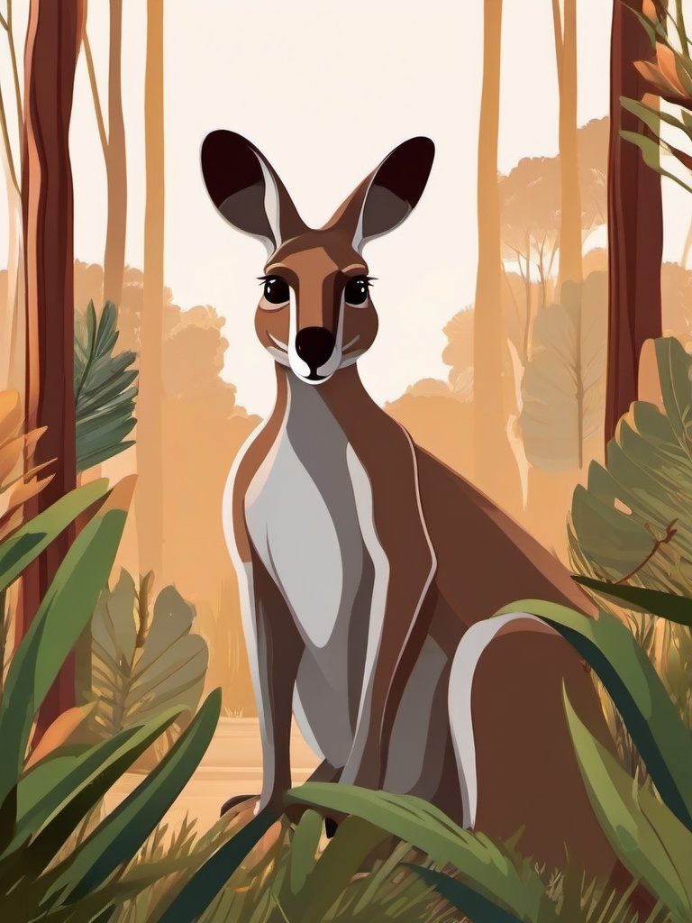 Cute Kangaroo in the Australian Bushland  clipart, simple