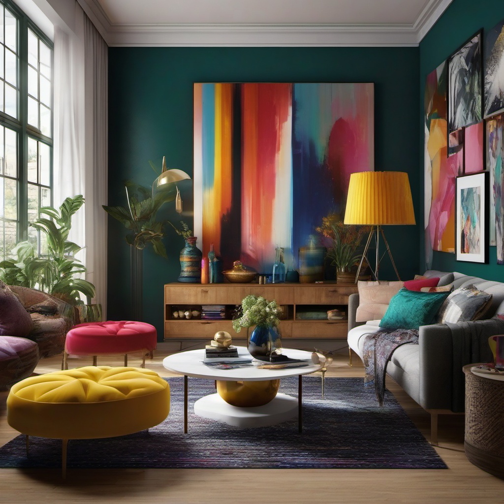 Artistic Studio Space - Create a living room that doubles as an artistic studio space. , living room decor ideas, multicoloured, photo realistic, hyper detail, high resolution,