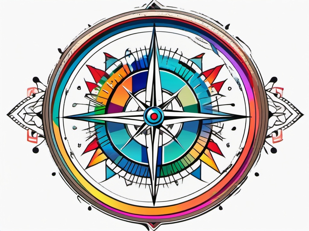 Color Compass Tattoo - Compass tattoo with vibrant colors.  simple vector tattoo,minimalist,white background