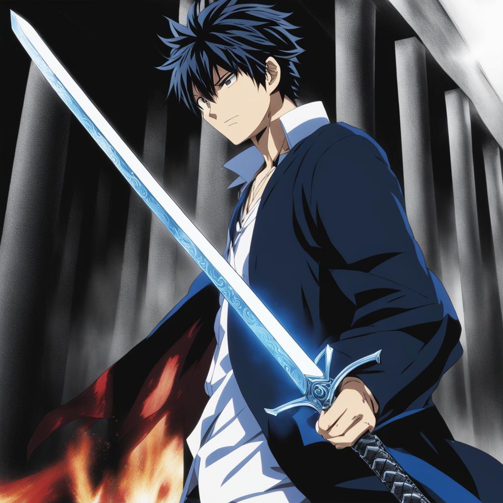 rin okumura draws the demon sword, kurikara, to confront supernatural threats. 