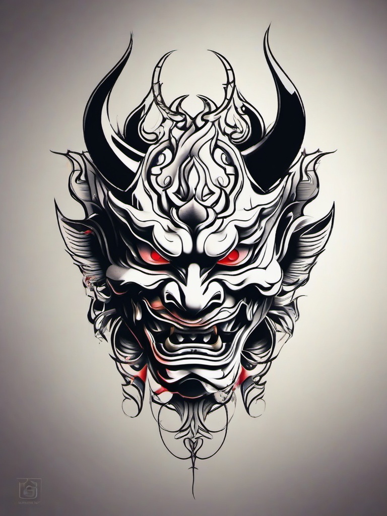 hannya demon tattoo  simple color tattoo,white background,minimal