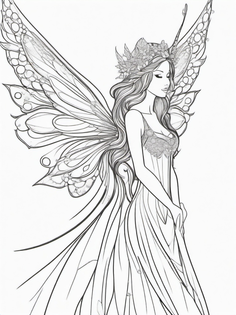 Fairy with Sparkling Wings Coloring Pages - Fairy with Glittering, Beautiful Wings  minimal black outline printable sheet, coloring page