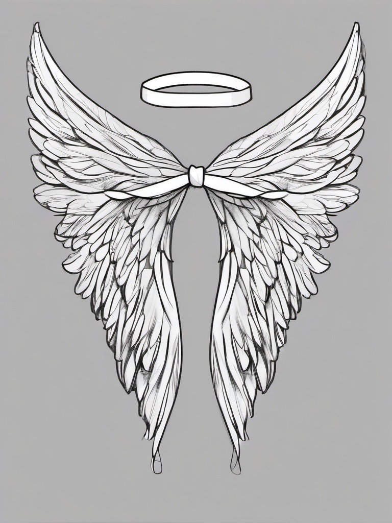 drawing of angel wings with a ribbon  minimal rough sketch scribbles,doodles,black and white