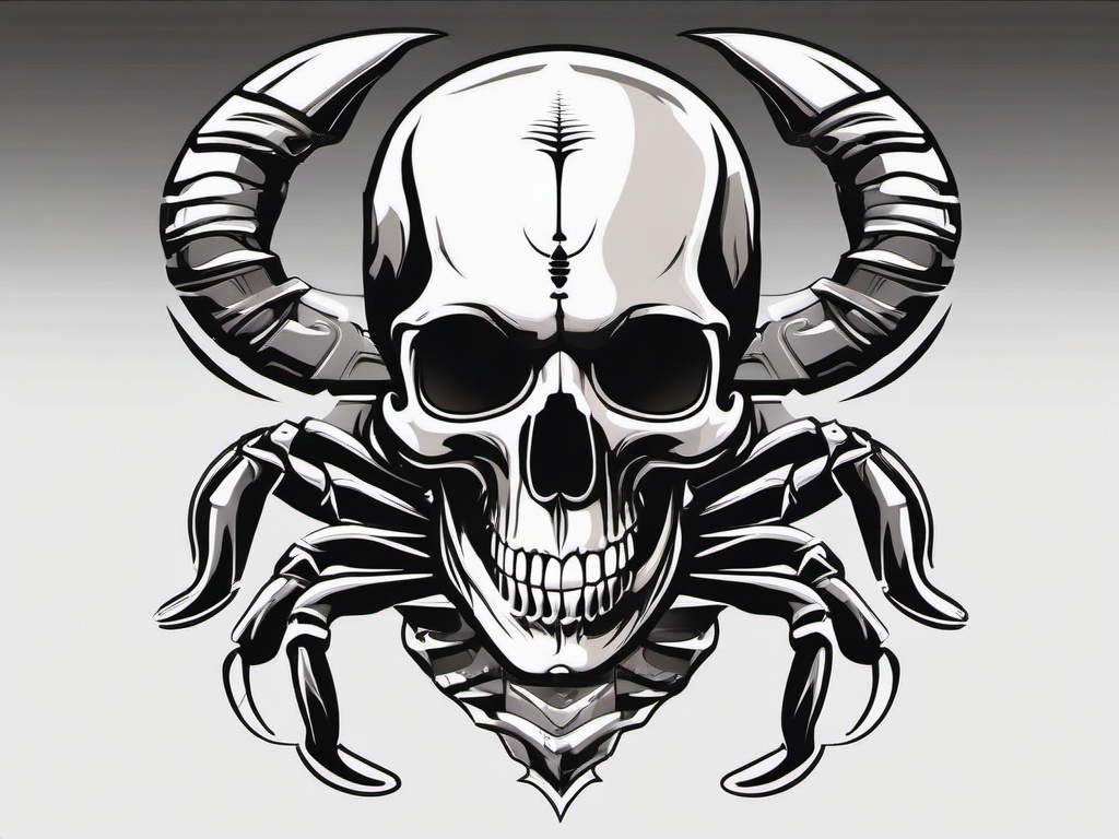 Scorpion with Skull Tattoos - Explore creative and edgy tattoo designs featuring both a scorpion and a skull.  simple vector color tattoo,minimal,white background