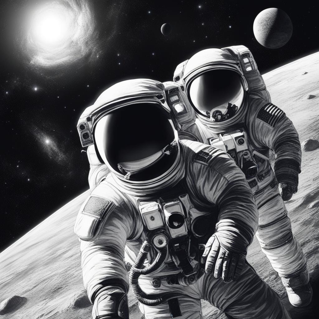 space exploration - sketch a scene of astronauts on an epic space exploration mission, venturing into the cosmos. 