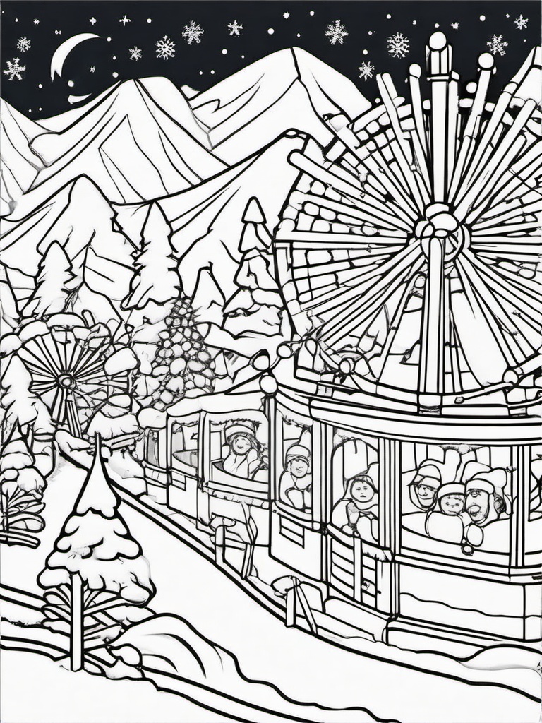 Winter Carnival Coloring Pages - Fun Winter Festival Scenes  minimal black outline printable sheet, coloring page