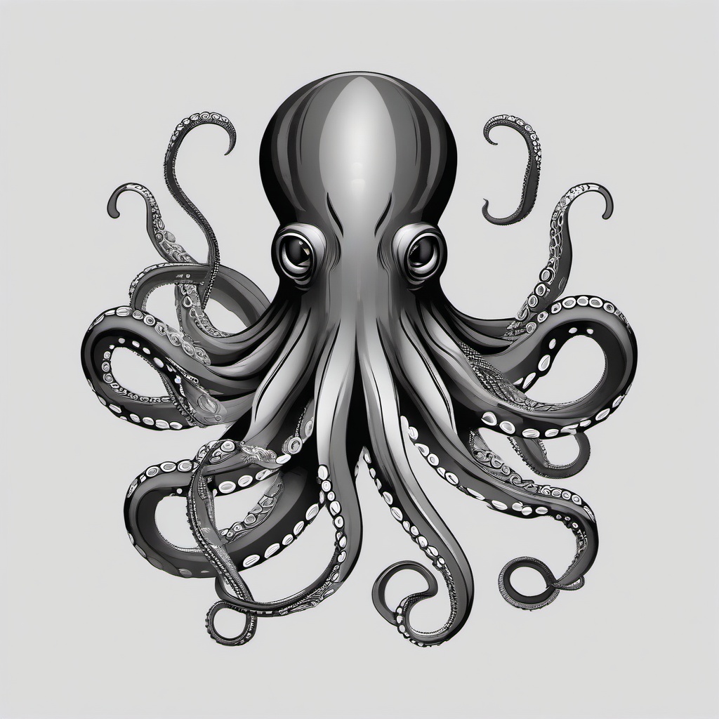 Black and Grey Octopus Tattoo - Explore grayscale beauty with a black and grey octopus tattoo design.  simple vector color tattoo,minimal,white background