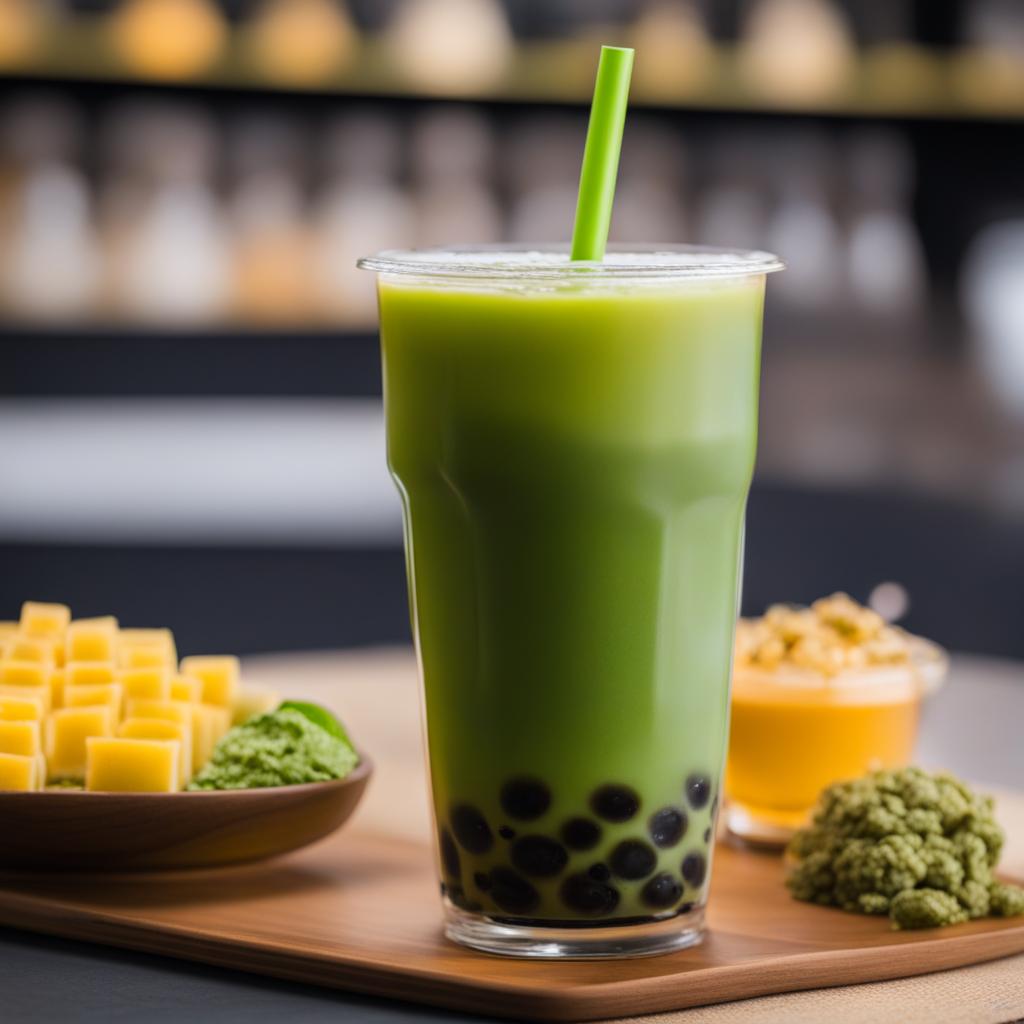 bubble tea exotic with matcha bubbling in a brew