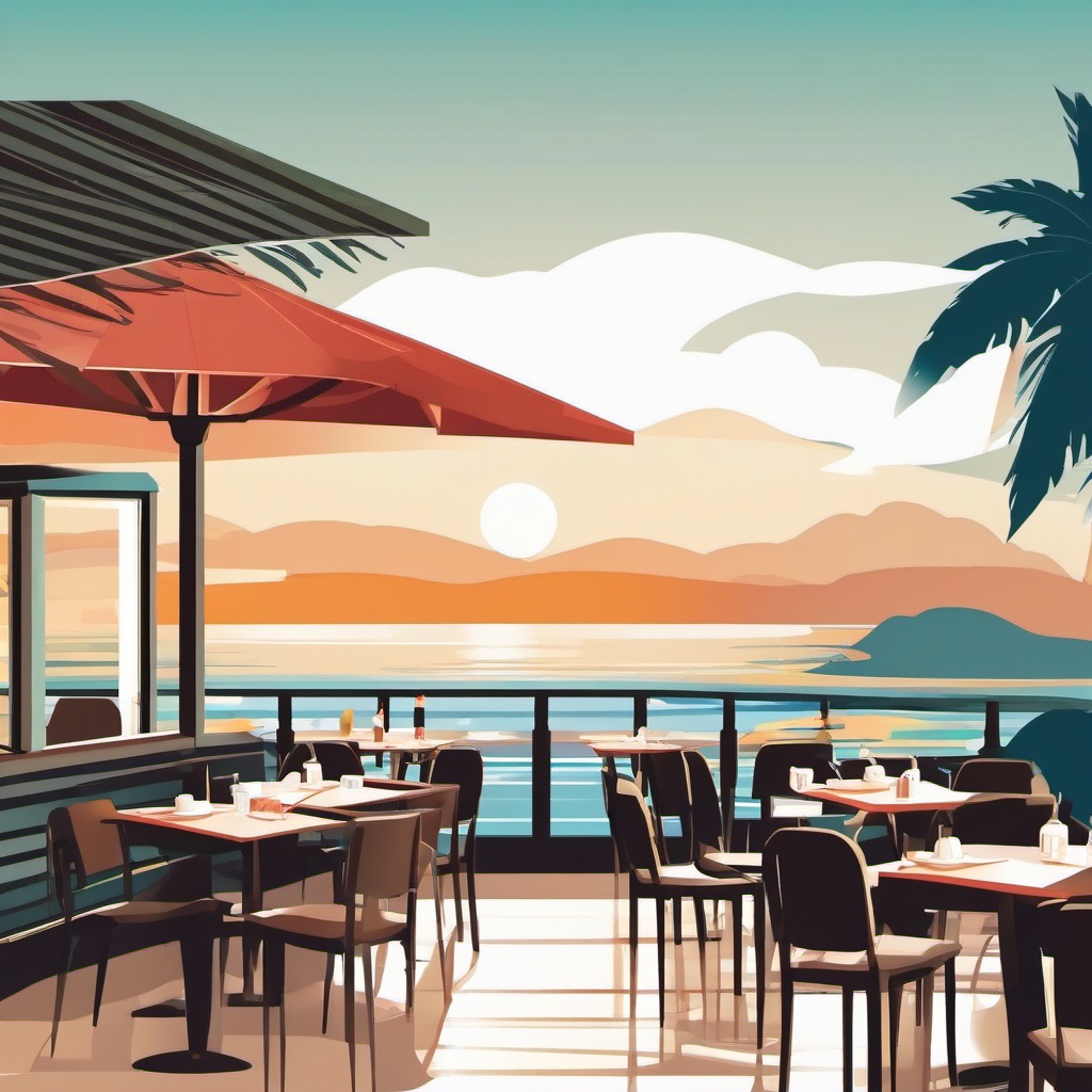 Seaside Cafe clipart - Cafe with an ocean view, ,vector color clipart,minimal