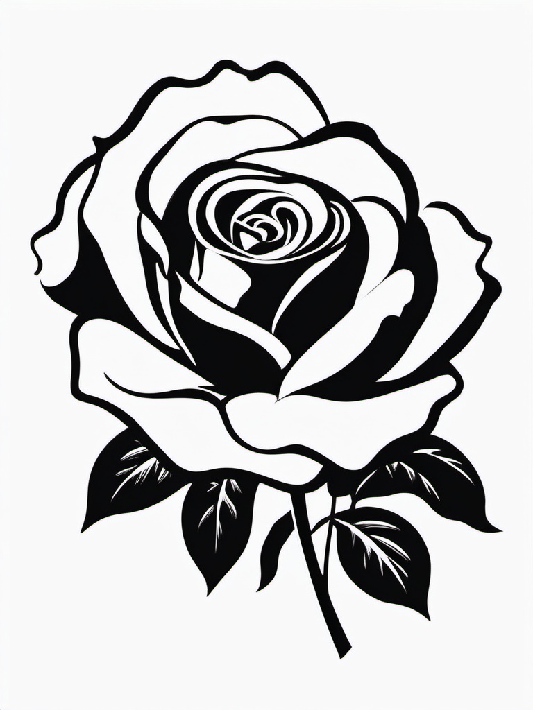 Black and white clipart rose, An elegant rose in classic black and white.  simple, 2d flat