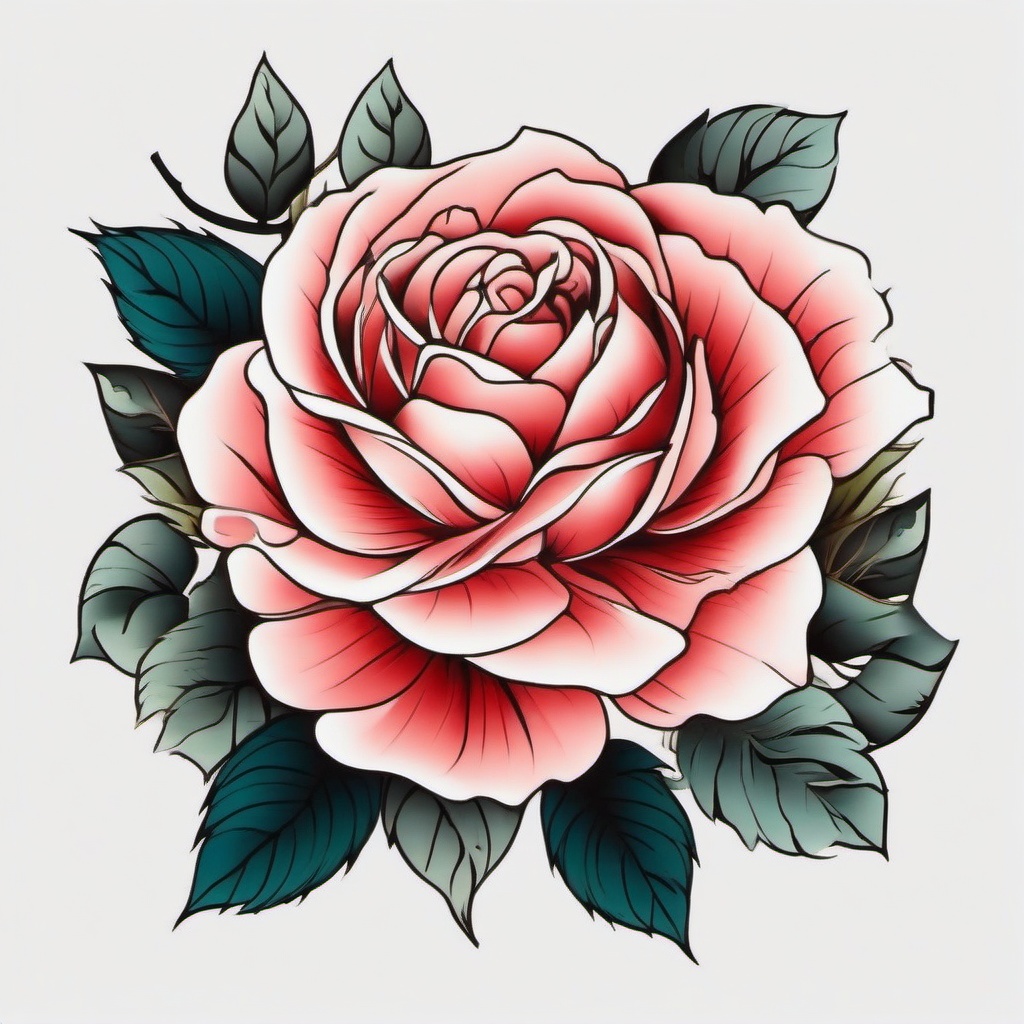 japanese style rose tattoo  simple color tattoo,white background,minimal