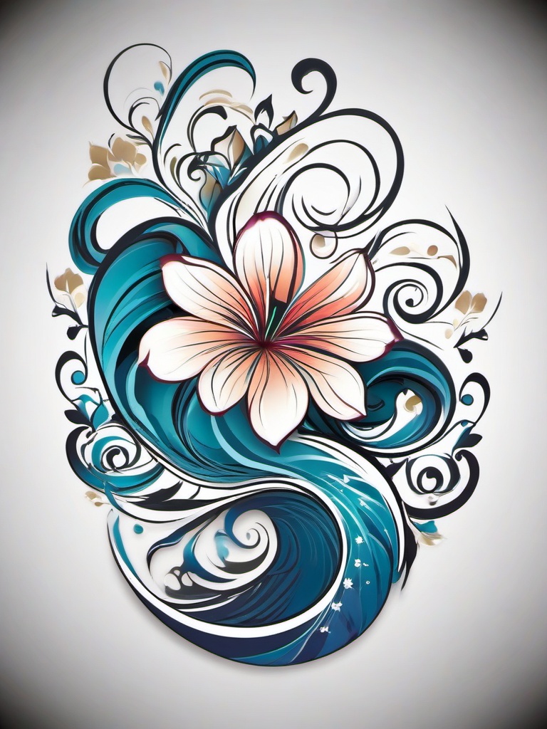 Flowers and Waves Tattoos - Artistic expressions combining floral motifs with wave elements for a harmonious design.  simple tattoo design