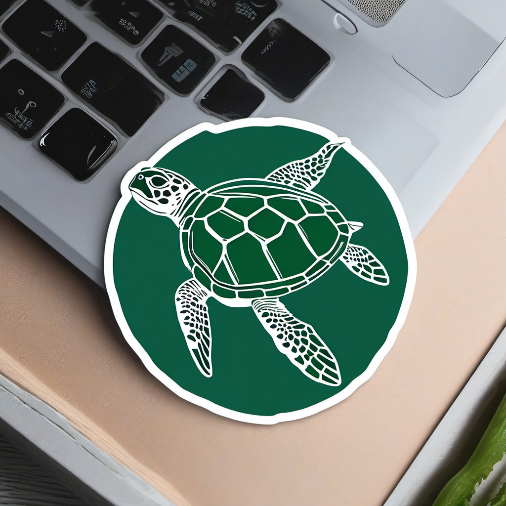 Green Sea Turtle Sticker - A serene green sea turtle swimming in the ocean, ,vector color sticker art,minimal