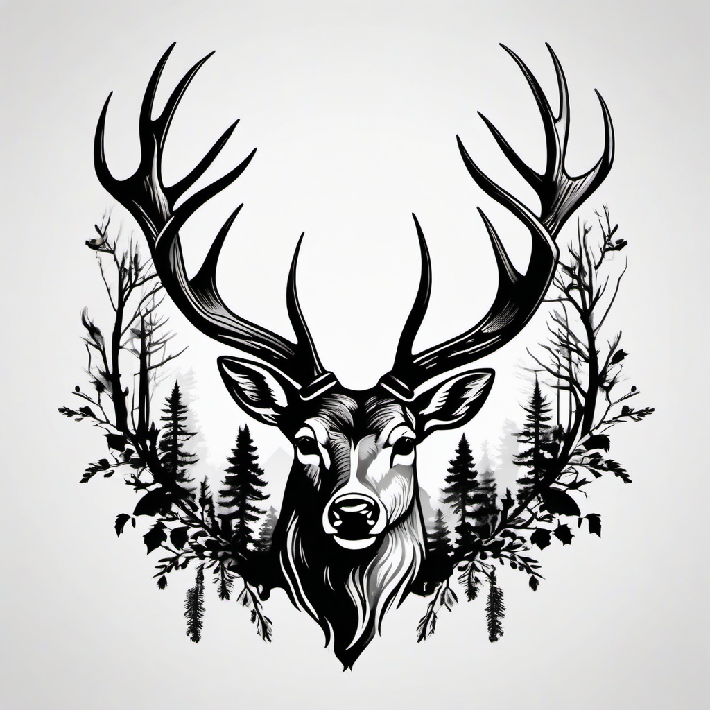 deer hunting tattoo designs  simple color tattoo,minimal,white background