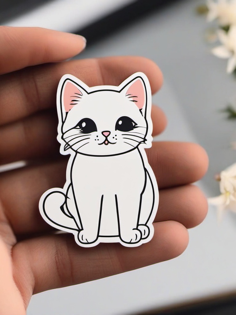 Cat Sticker - Cute cat character, ,vector color sticker art,minimal