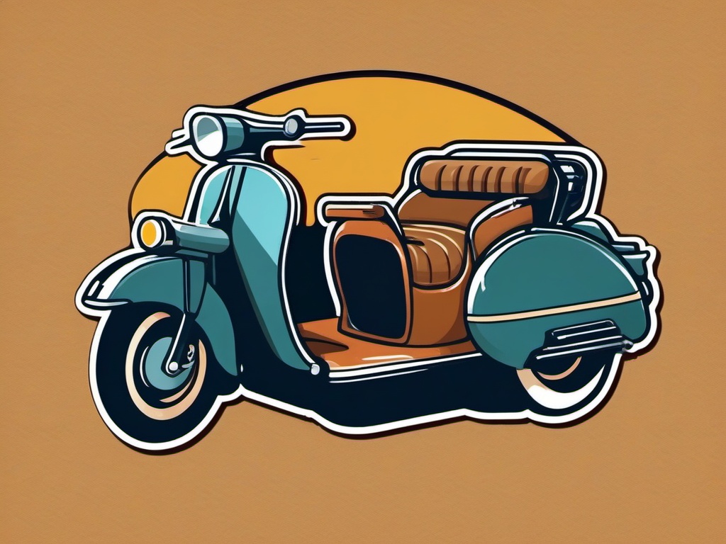 Scooter with Sidecar Sticker - Vintage travel duo, ,vector color sticker art,minimal