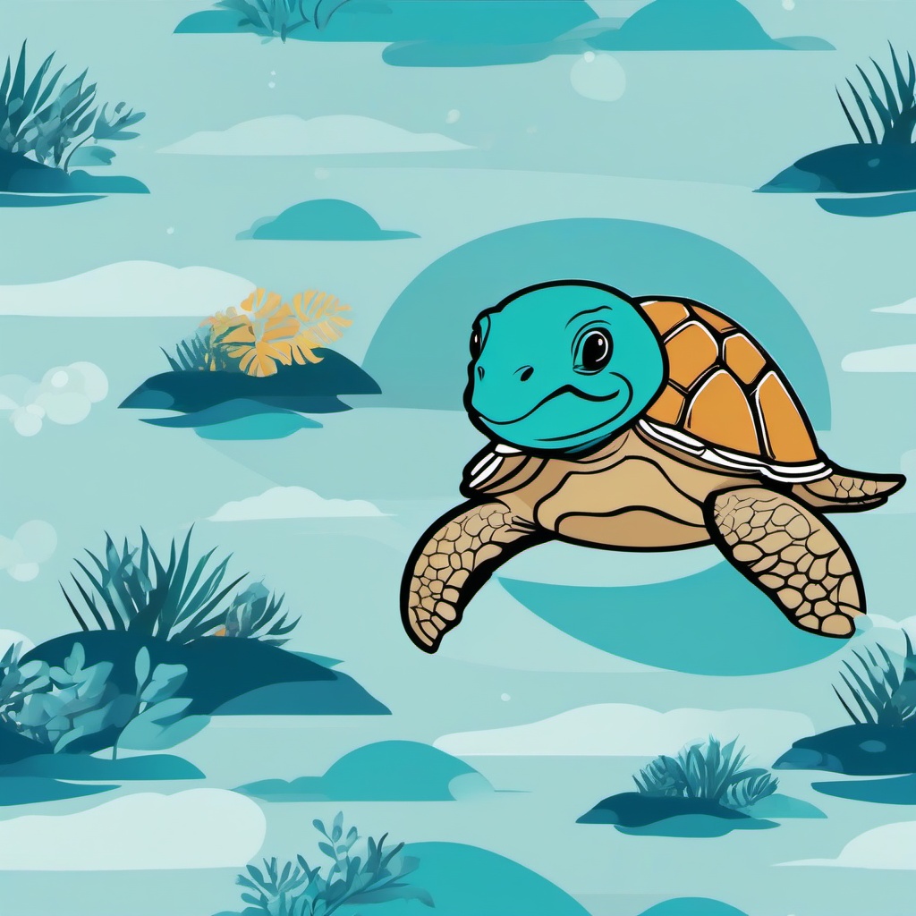 Cute clipart - baby turtle swimming in the ocean  color,minimalist,vector clipart