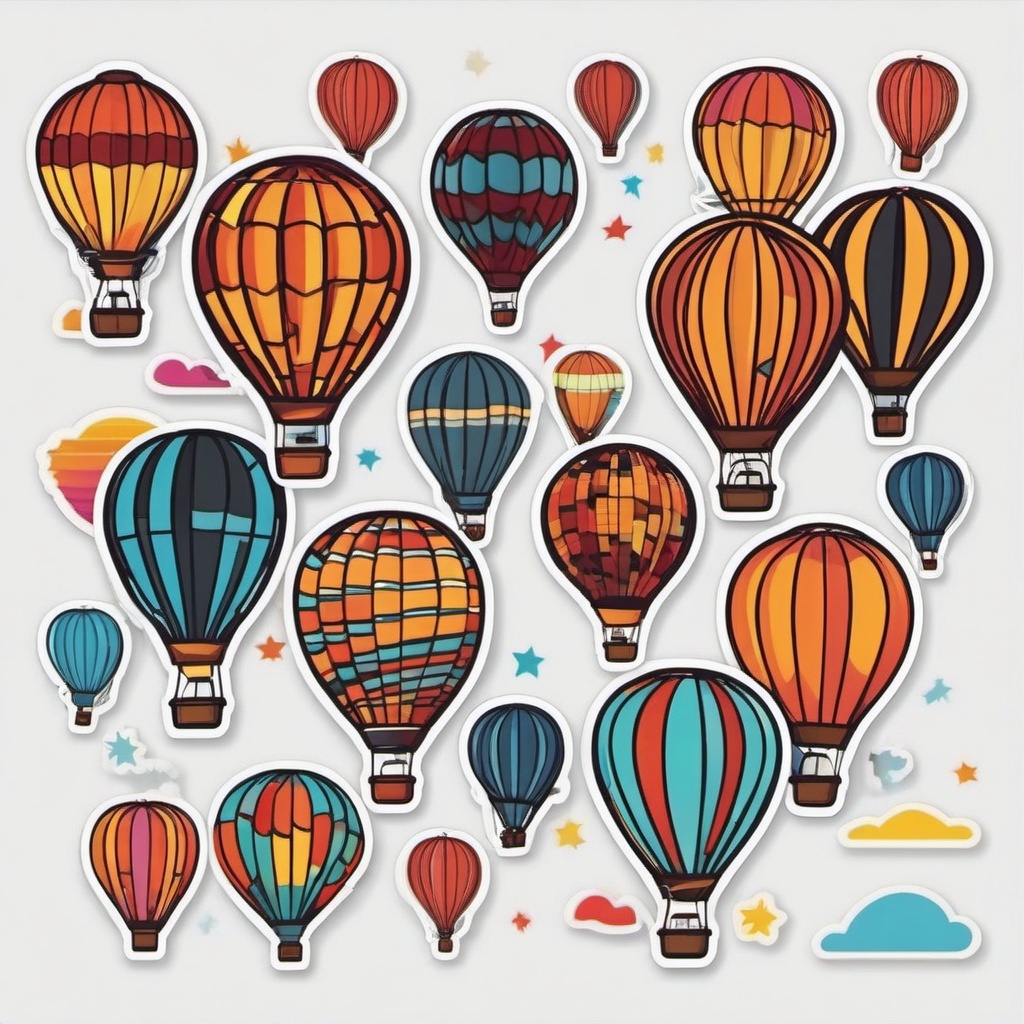 Hot Air Balloon Festival Sticker - Festive hot air balloons gathered in the sky, ,vector color sticker art,minimal