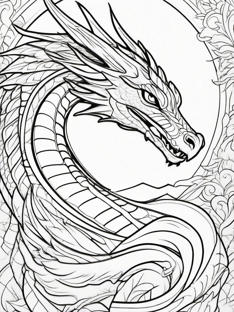 Dragon Coloring Pages - Majestic Creature Breathing Fire  minimal black outline printable sheet, coloring page