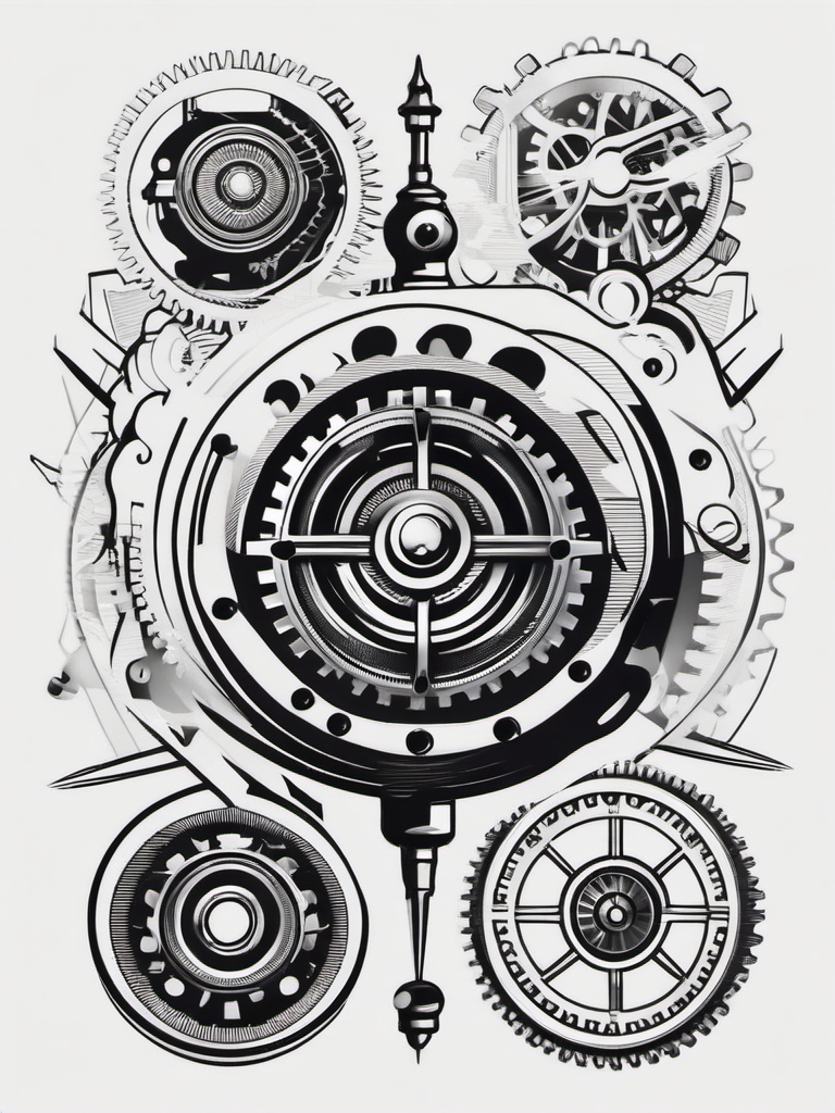 Bullet with gears and machinery tattoo. Symbol of precision engineering.  minimalist black white tattoo style