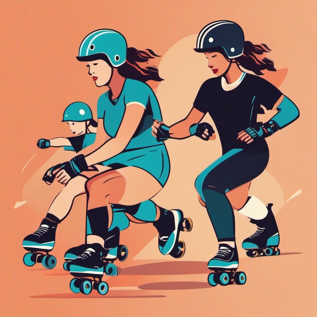 Roller Skating Roller Derby Clipart - Roller derby action on roller skates.  color vector clipart, minimal style