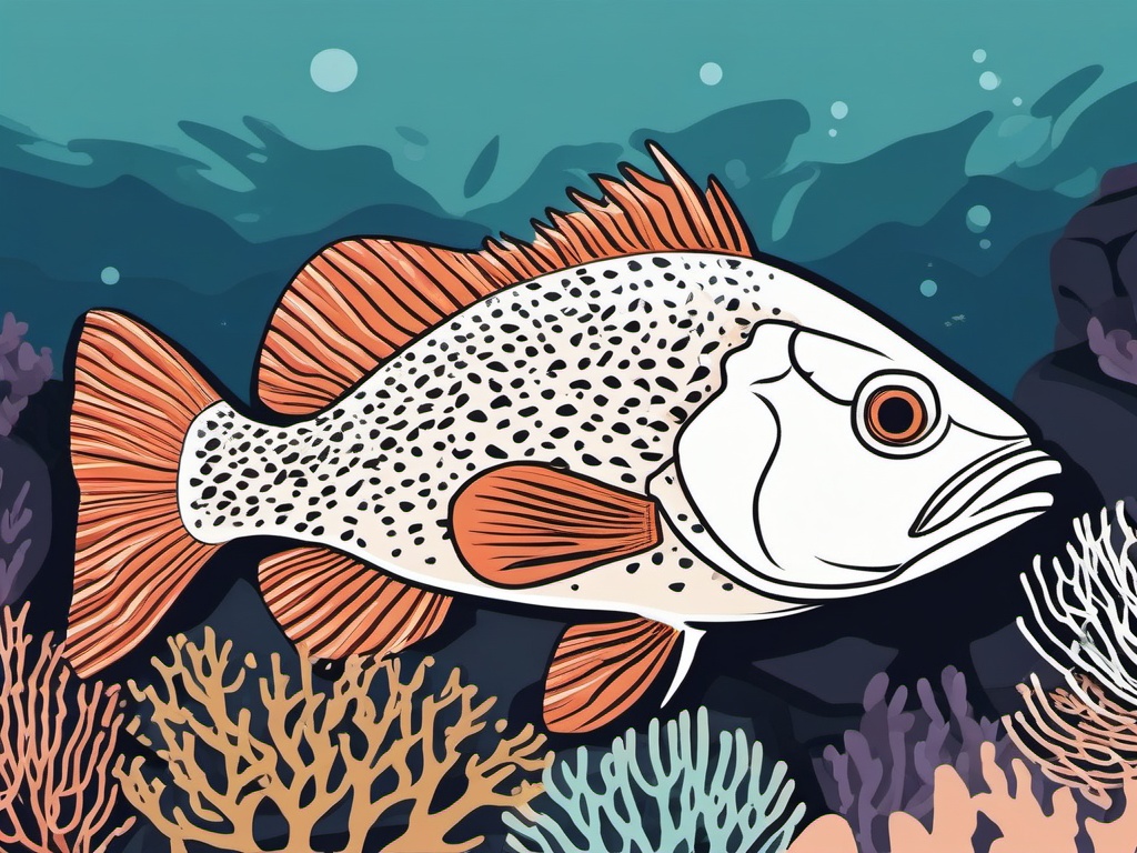 Grouper Clipart - Grouper fish hiding in a coral crevice , minimal, 2d