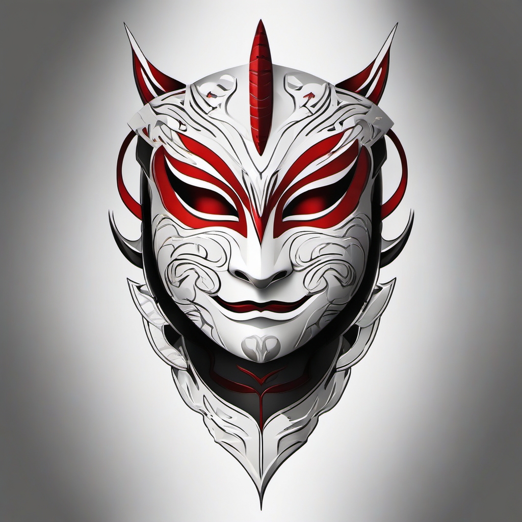 Anbu mask tattoo. Hidden warrior's face.  color tattoo minimalist white background