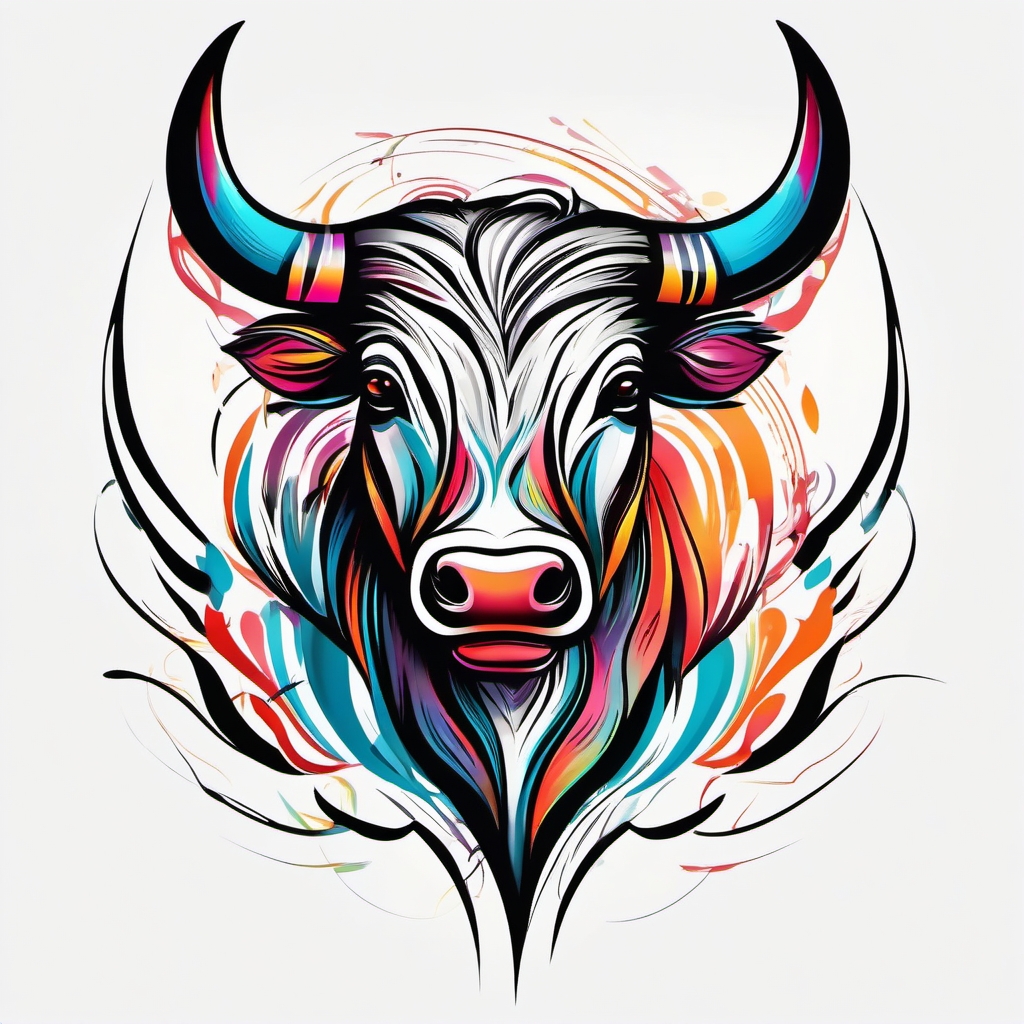 Abstract bull heartbeat tattoo. Rhythmic pulse of resilience.  color tattoo design, white background