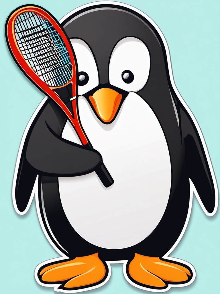 Penguin Tennis Player Sticker - A penguin with a tennis racket, ready for a match. ,vector color sticker art,minimal