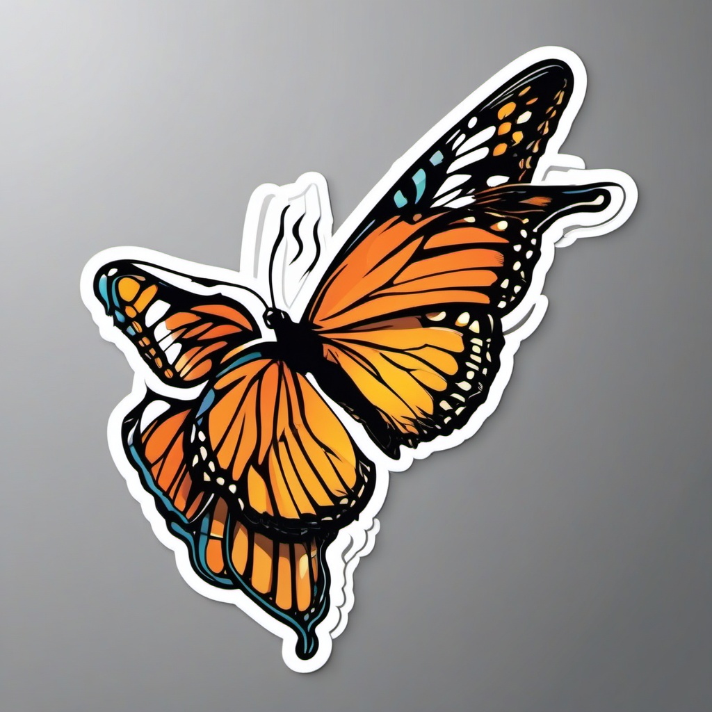 Butterfly in Flight Sticker - Graceful butterfly soaring through the air, ,vector color sticker art,minimal