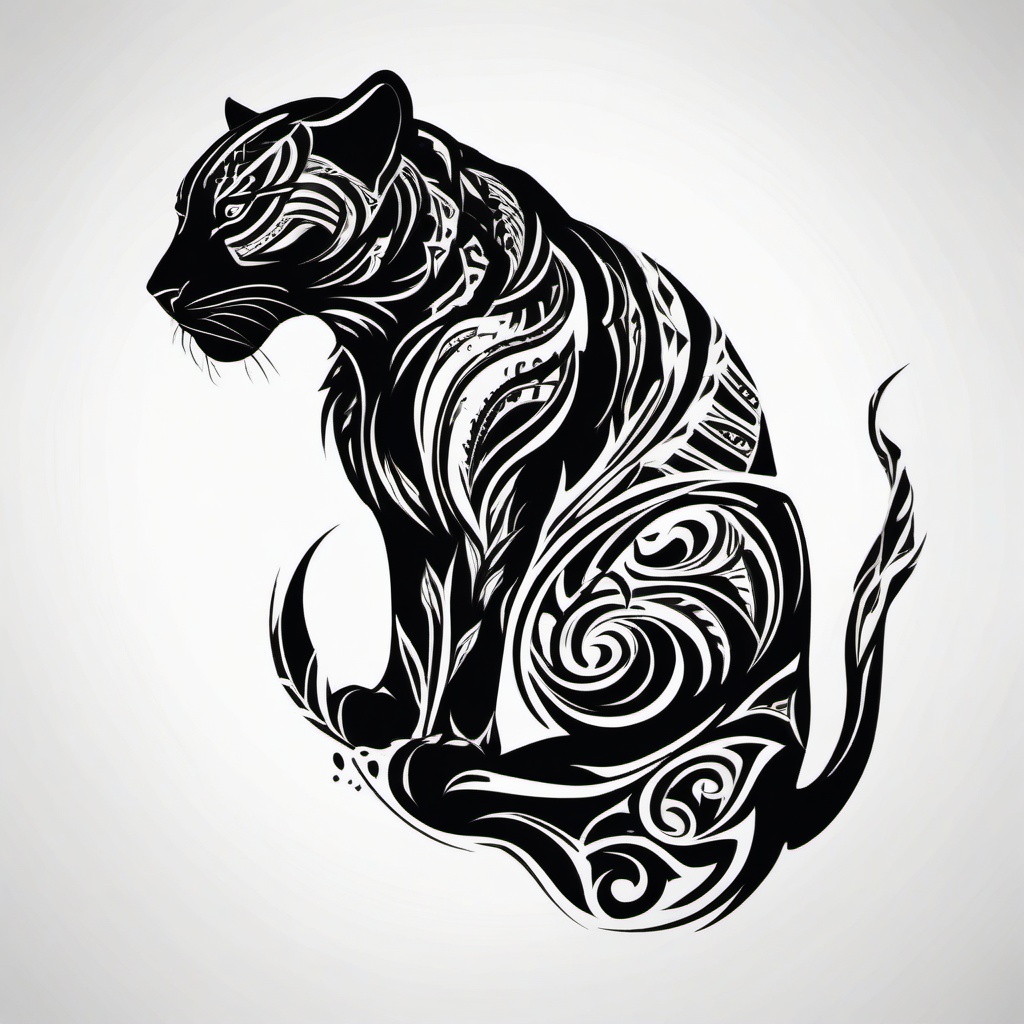  black panther silhouette ink, tribal style. Agile spirit in motion.  color tattoo, white background 