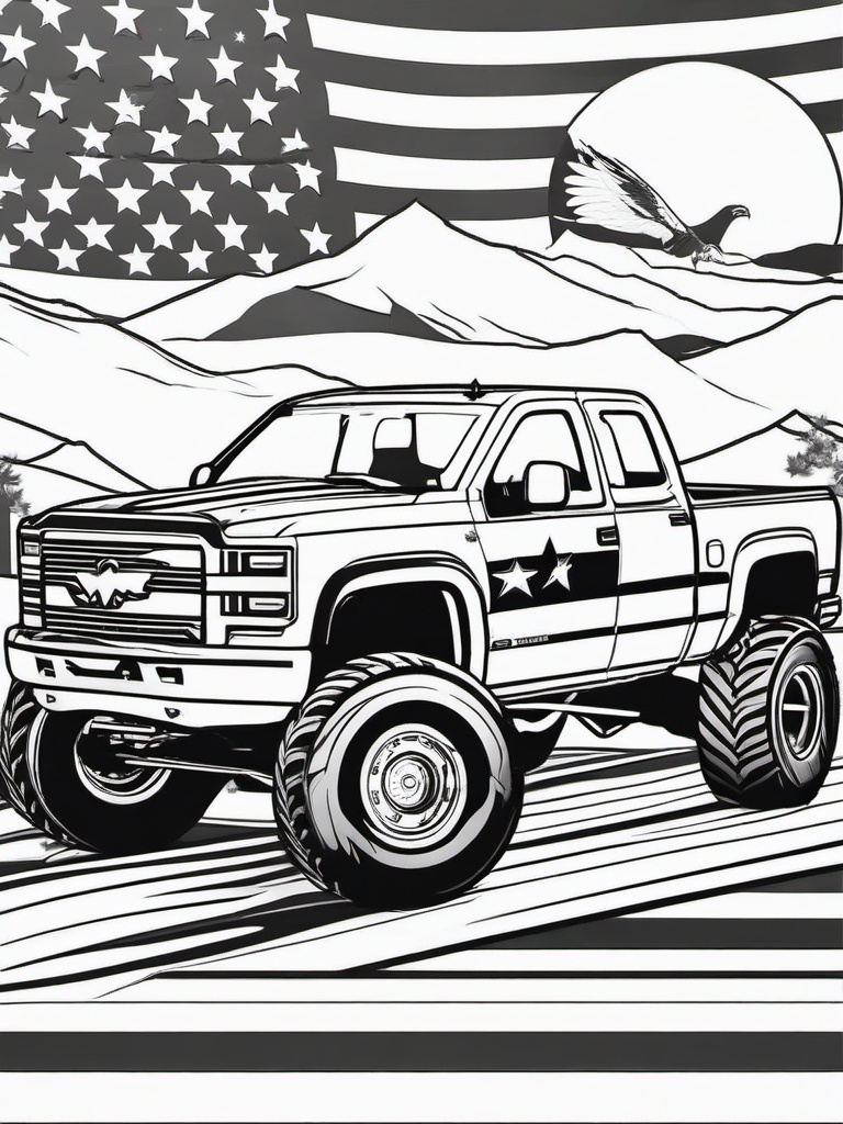 Monster Truck with Eagle Design Coloring Pages - Patriotic Trucks with Eagle Graphics  minimal black outline printable sheet, coloring page