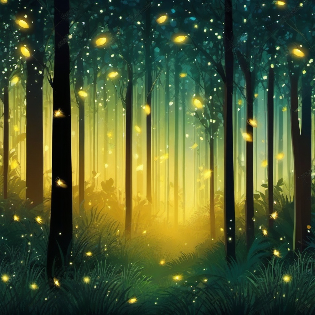 Forest Background - Enchanted Woods with Fireflies wallpaper, abstract art style, patterns, intricate