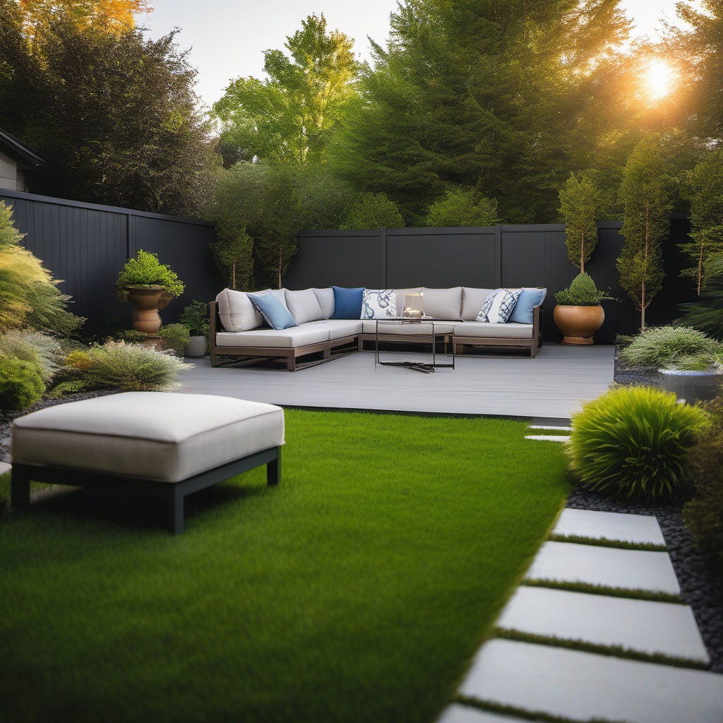 Contemporary Backyard Escape - Contemporary backyard escape with clean landscaping and modern furniture. realistic, professional photography, bokeh, natural lighting, canon lens, shot on dslr 64 megapixels sharp focus