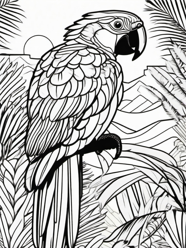 Parrot Coloring Page - Colorful Tropical Flyer  black outline printable coloring page