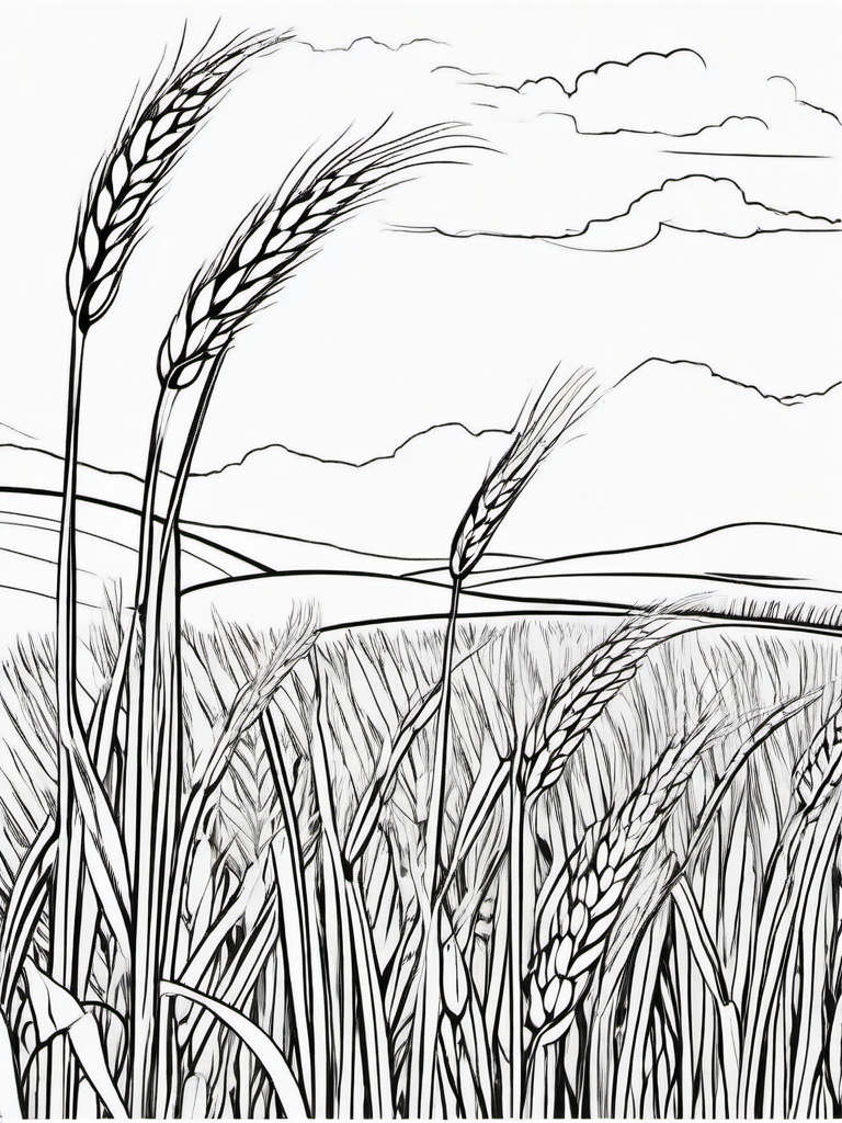 Plant Coloring Pages - Wheat field with tall golden stalks  simple coloring pages